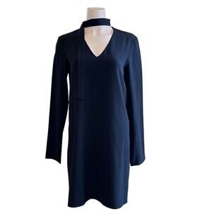 TIBI Buckle Collar Shift Dress V-Neck Sz 4 Navy Blue